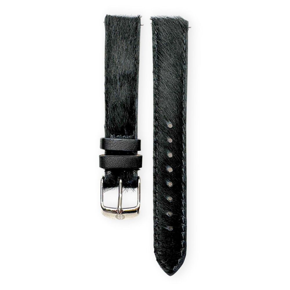 Michele 16mm Black Gray Calf Hair Furry Watch Strap Band Silver Hardware New